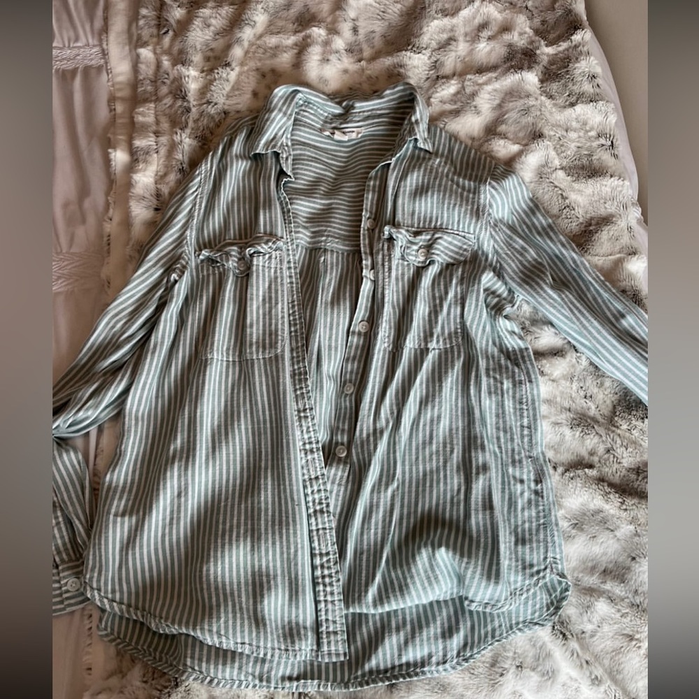 Button up green and white shirt